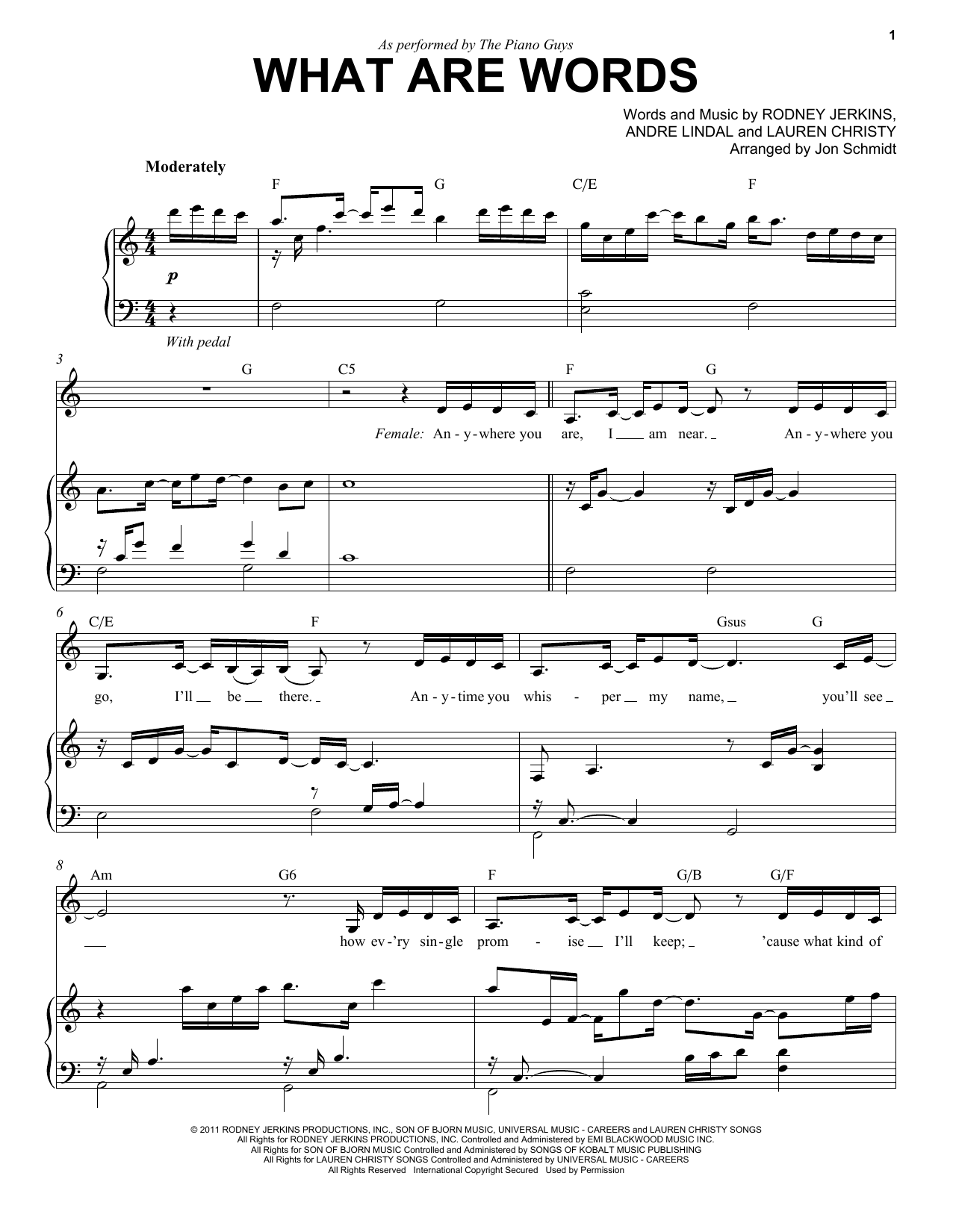 The Piano Guys What Are Words sheet music notes and chords arranged for Easy Piano Solo