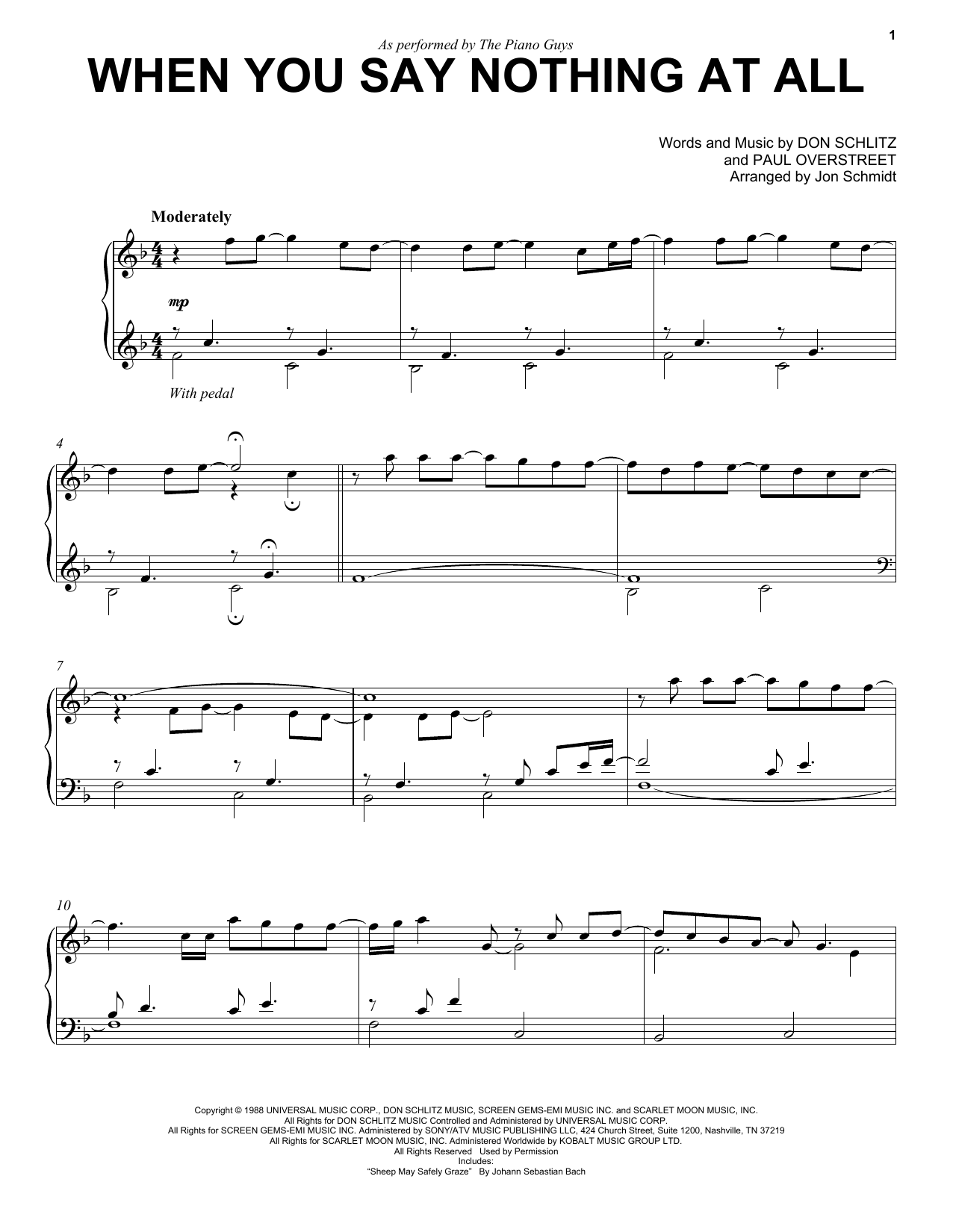 The Piano Guys When You Say Nothing At All sheet music notes and chords arranged for Cello and Piano