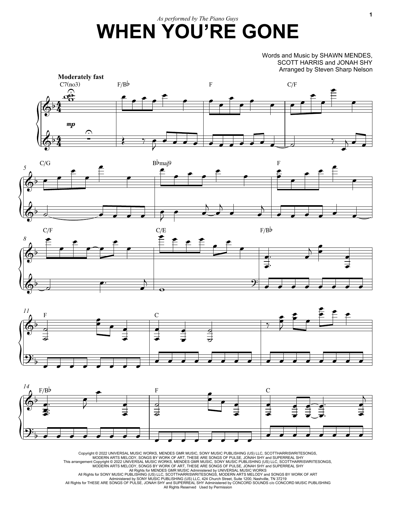 The Piano Guys When You're Gone sheet music notes and chords arranged for Piano Solo