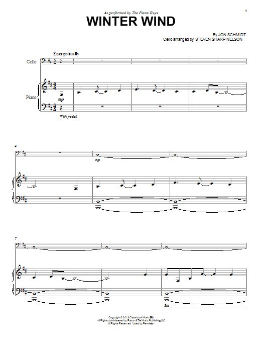 The Piano Guys Winter Wind sheet music notes and chords arranged for Cello and Piano