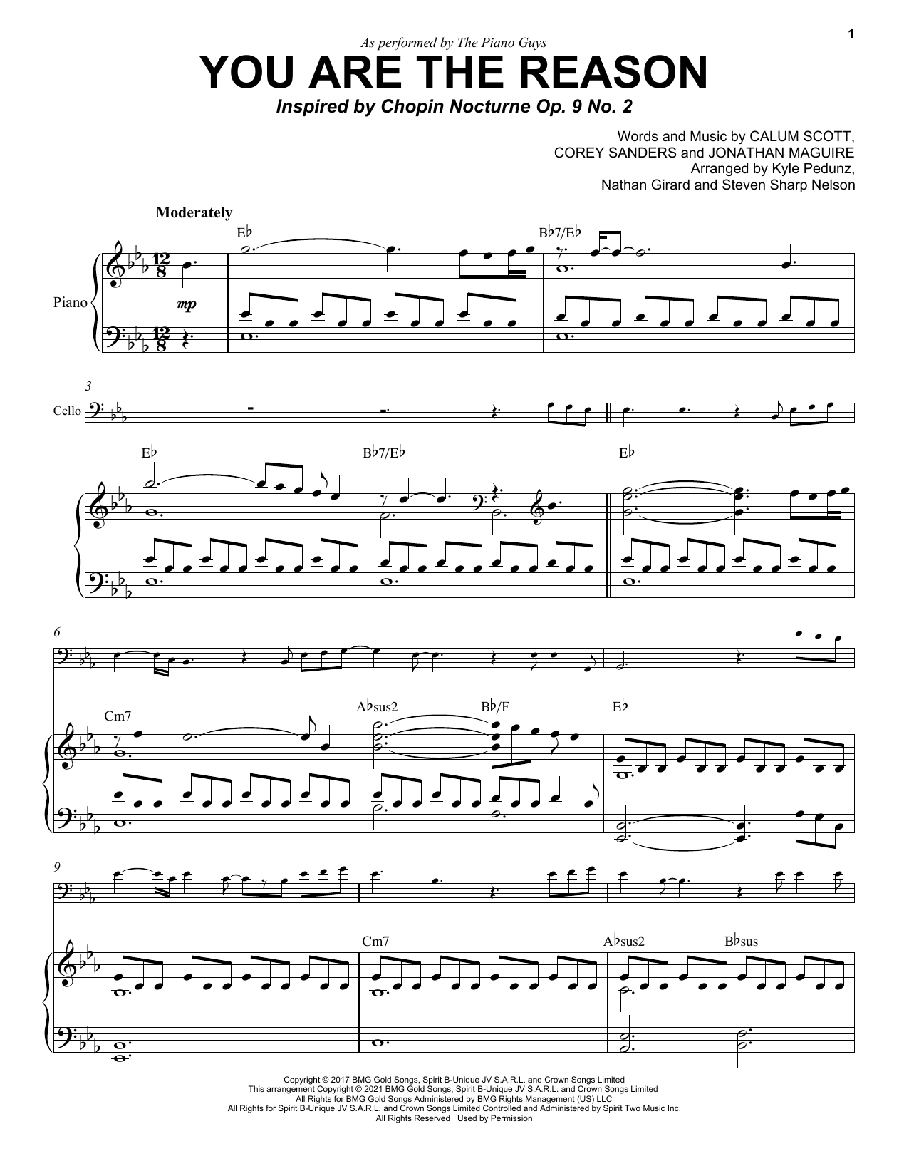 The Piano Guys You Are The Reason sheet music notes and chords arranged for Cello and Piano