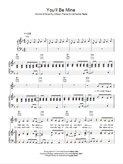 The Pierces You'll Be Mine sheet music notes and chords arranged for Piano, Vocal & Guitar Chords