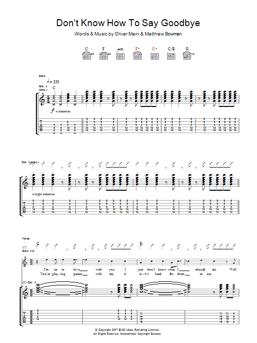 The Pigeon Detectives Don't Know How To Say Goodbye sheet music notes and chords arranged for Guitar Tab