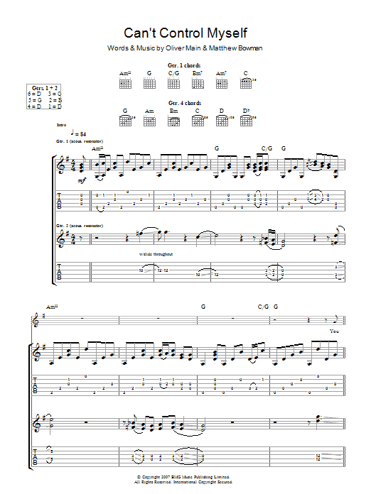 The Pigeon Detectives I Can't Control Myself sheet music notes and chords arranged for Guitar Tab