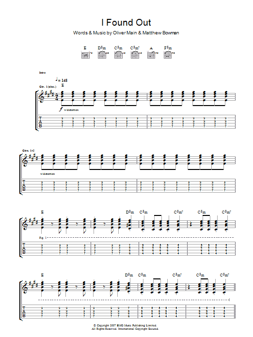 The Pigeon Detectives I Found Out sheet music notes and chords arranged for Guitar Tab
