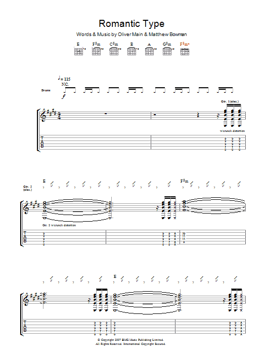 The Pigeon Detectives Romantic Type sheet music notes and chords arranged for Guitar Tab
