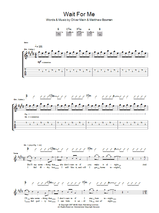The Pigeon Detectives Wait For Me sheet music notes and chords arranged for Guitar Tab