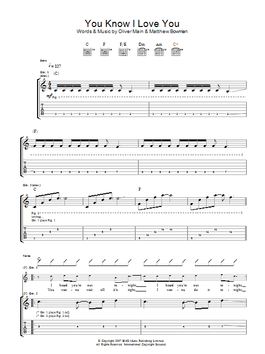 The Pigeon Detectives You Know I Love You sheet music notes and chords arranged for Guitar Tab