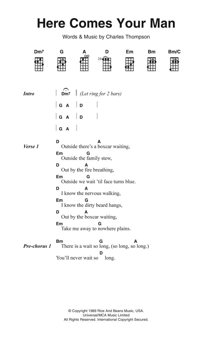 The Pixies Here Comes Your Man sheet music notes and chords arranged for Piano, Vocal & Guitar Chords