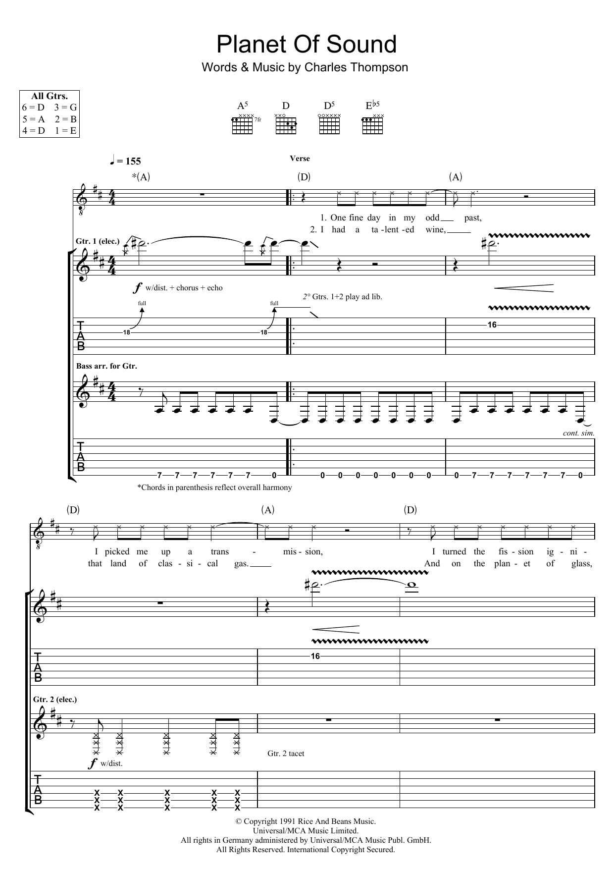 The Pixies Planet Of Sound sheet music notes and chords arranged for Guitar Tab