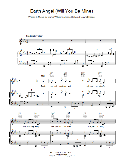 The Platters Earth Angel sheet music notes and chords arranged for Piano, Vocal & Guitar Chords