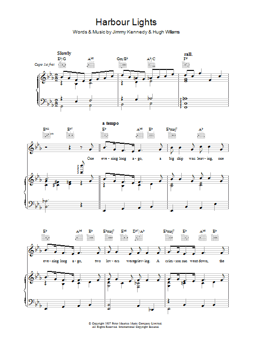 The Platters Harbour Lights sheet music notes and chords arranged for Piano, Vocal & Guitar Chords