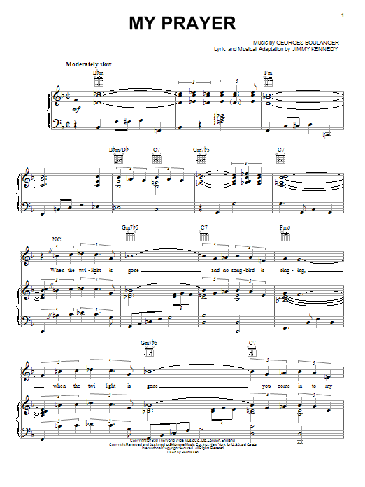 The Platters My Prayer sheet music notes and chords arranged for Piano, Vocal & Guitar Chords