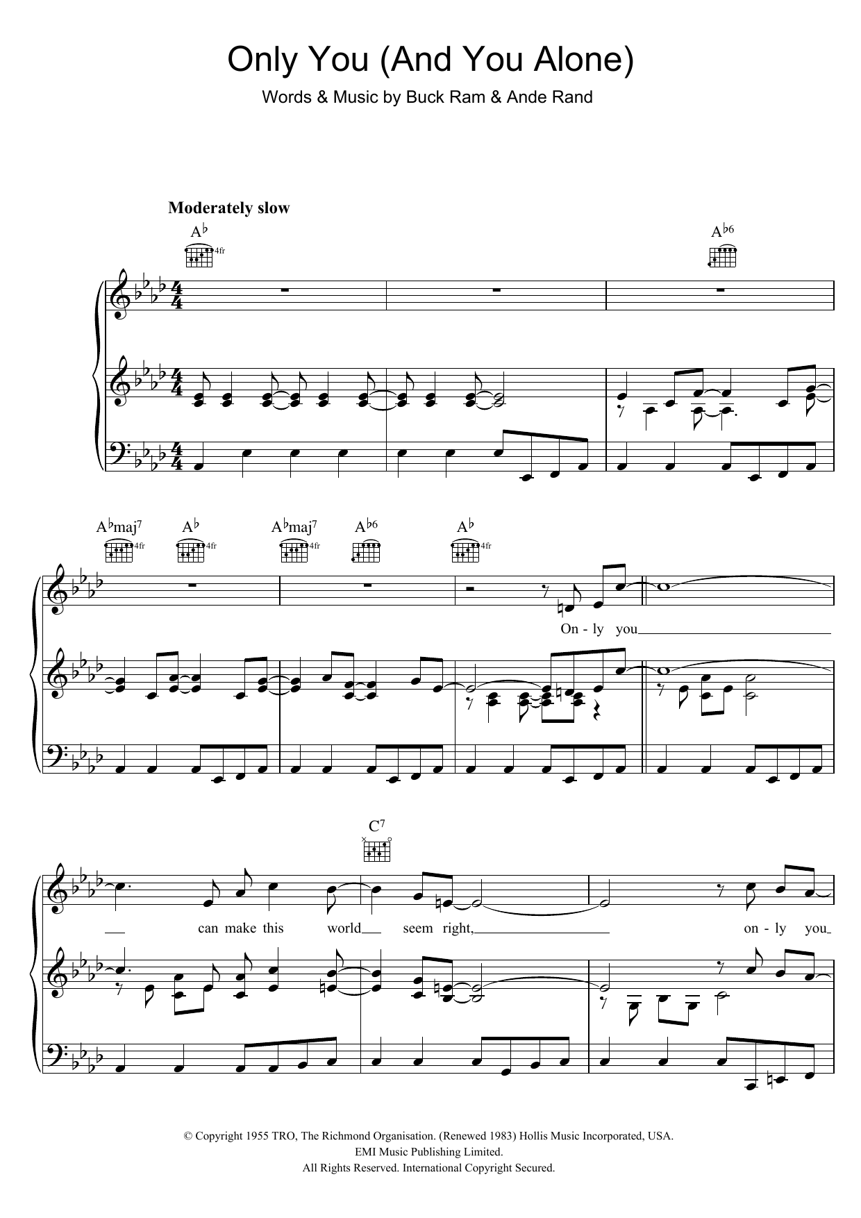 The Platters Only You (And You Alone) sheet music notes and chords arranged for Easy Piano