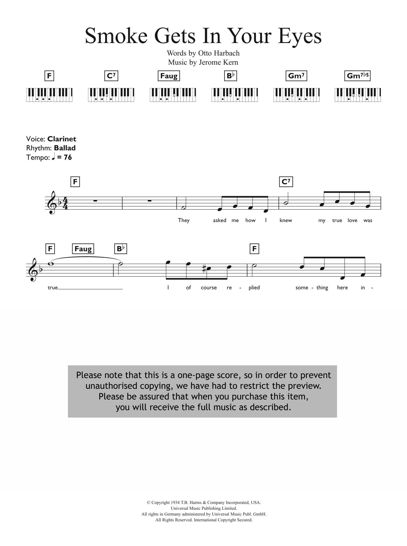 The Platters Smoke Gets In Your Eyes sheet music notes and chords arranged for Piano Chords/Lyrics