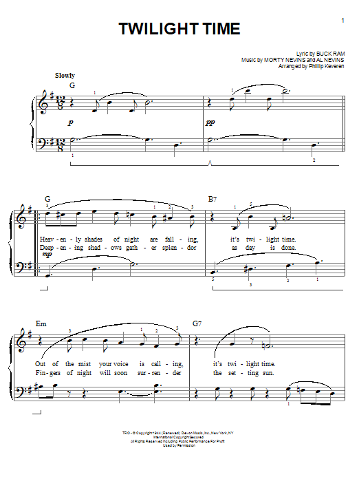 The Platters Twilight Time (arr. Phillip Keveren) sheet music notes and chords arranged for Easy Piano