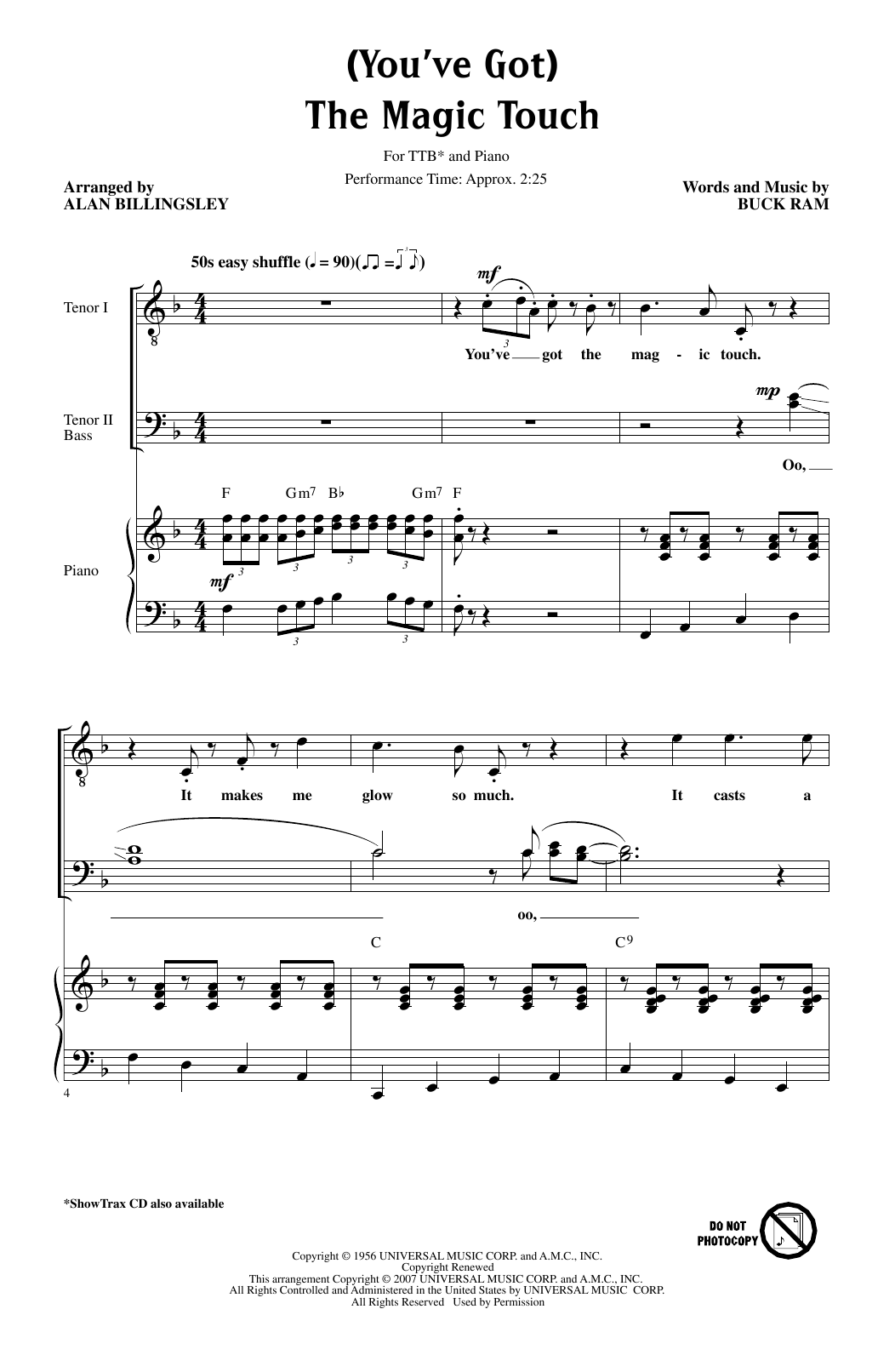 The Platters (You've Got) The Magic Touch (arr. Alan Billingsley) sheet music notes and chords arranged for TTBB Choir