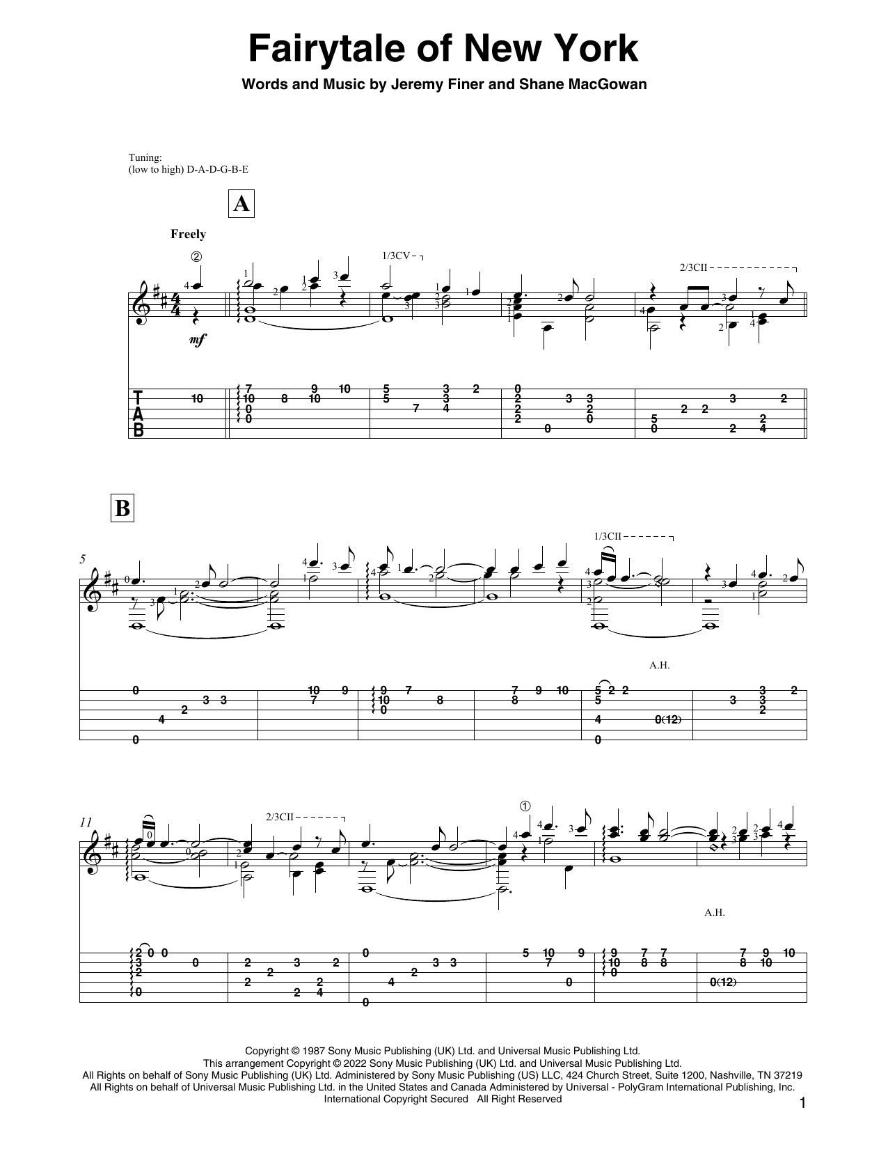 The Pogues & Kirsty MacColl Fairytale Of New York (arr. David Jaggs) sheet music notes and chords arranged for Solo Guitar