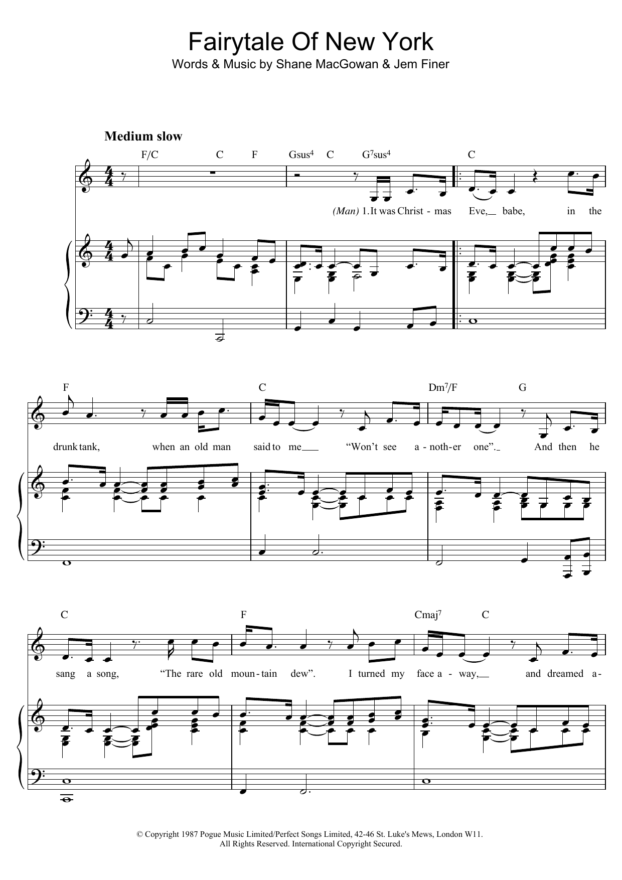 The Pogues & Kirsty MacColl Fairytale Of New York sheet music notes and chords arranged for Easy Piano