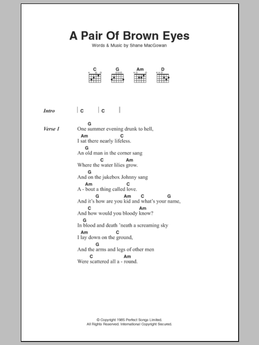 The Pogues A Pair Of Brown Eyes sheet music notes and chords arranged for Guitar Chords/Lyrics
