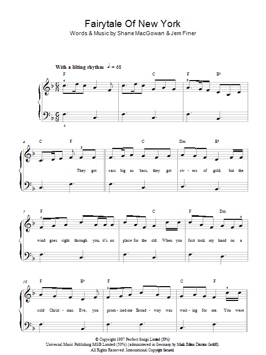 The Pogues Fairytale Of New York sheet music notes and chords arranged for Lead Sheet / Fake Book