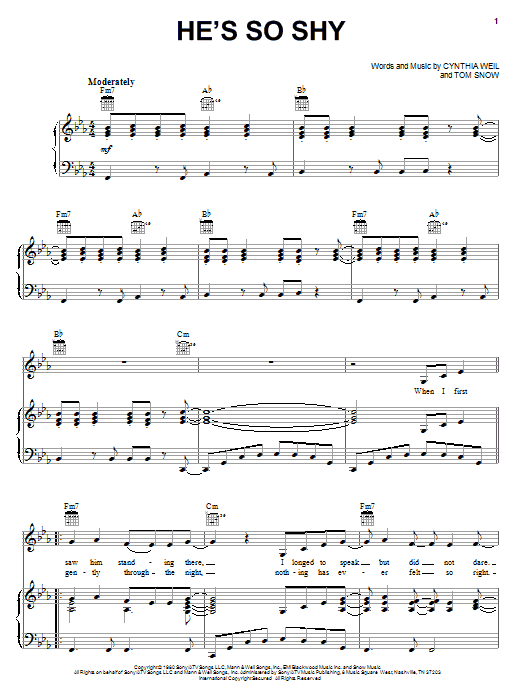The Pointer Sisters He's So Shy sheet music notes and chords arranged for Piano, Vocal & Guitar Chords (Right-Hand Melody)