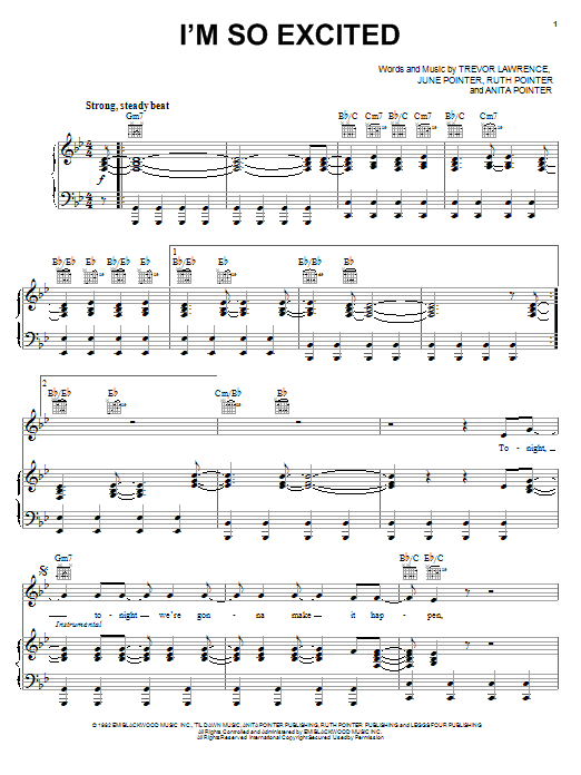 The Pointer Sisters I'm So Excited sheet music notes and chords arranged for Piano, Vocal & Guitar Chords (Right-Hand Melody)
