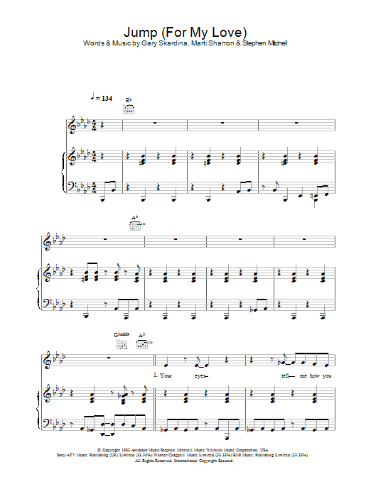 The Pointer Sisters Jump (For My Love) sheet music notes and chords arranged for Piano, Vocal & Guitar Chords