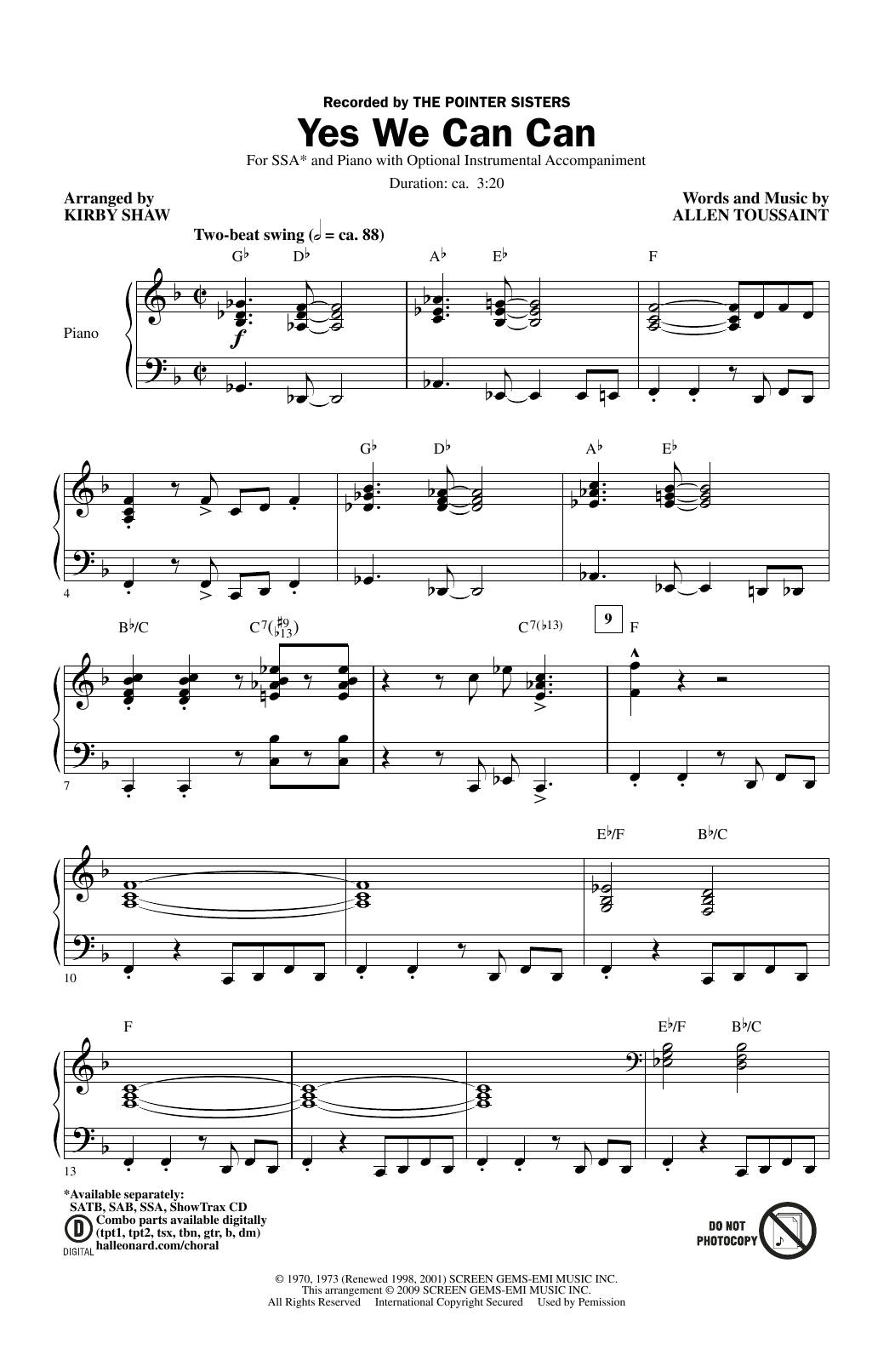 The Pointer Sisters Yes We Can Can (arr. Kirby Shaw) sheet music notes and chords arranged for SAB Choir