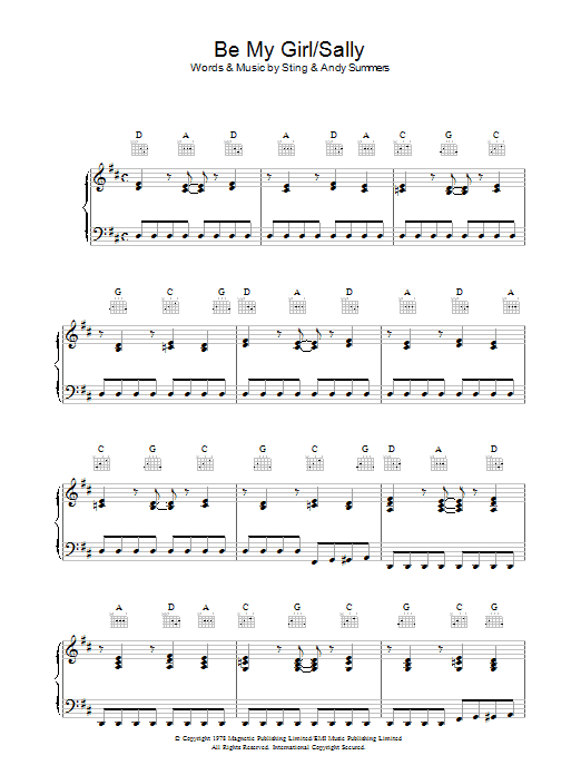The Police Be My Girl - Sally sheet music notes and chords arranged for Piano, Vocal & Guitar Chords