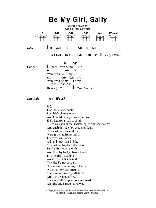 The Police Be My Girl, Sally sheet music notes and chords arranged for Guitar Chords/Lyrics