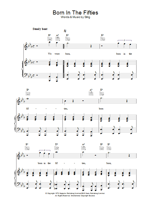 The Police Born In The Fifties sheet music notes and chords arranged for Piano, Vocal & Guitar Chords