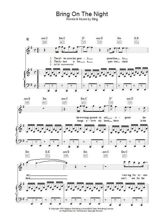 The Police Bring On The Night sheet music notes and chords arranged for Guitar Tab