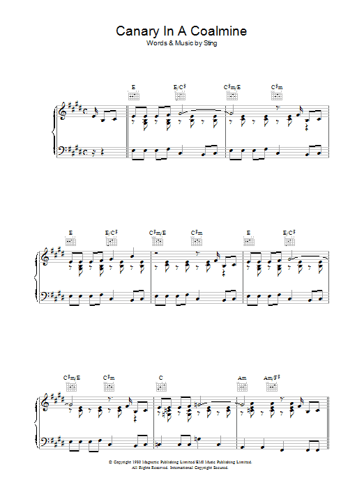 The Police Canary In A Coalmine sheet music notes and chords arranged for Piano, Vocal & Guitar Chords