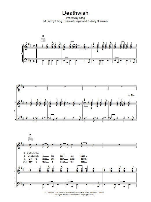The Police Deathwish sheet music notes and chords arranged for Guitar Tab