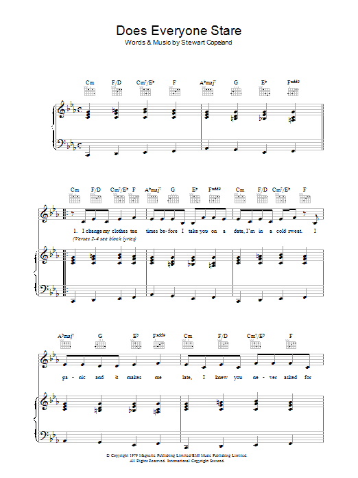 The Police Does Everyone Stare sheet music notes and chords arranged for Guitar Chords/Lyrics