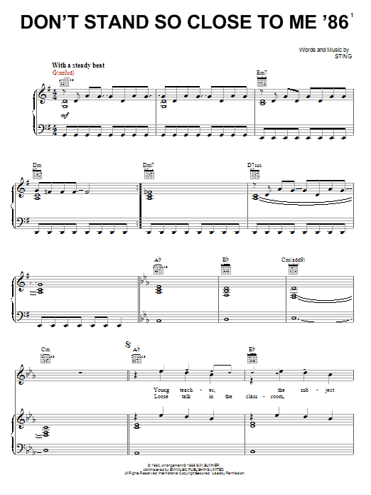 The Police Don't Stand So Close To Me '86 sheet music notes and chords arranged for Piano, Vocal & Guitar Chords (Right-Hand Melody)