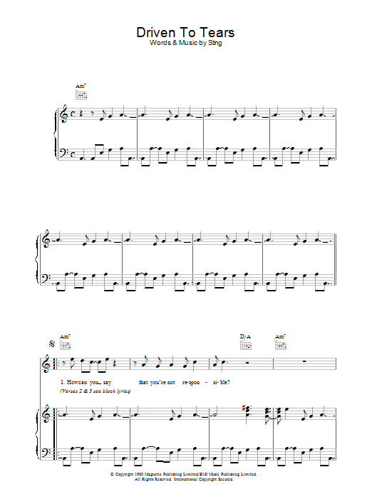 The Police Driven To Tears sheet music notes and chords arranged for Guitar Chords/Lyrics