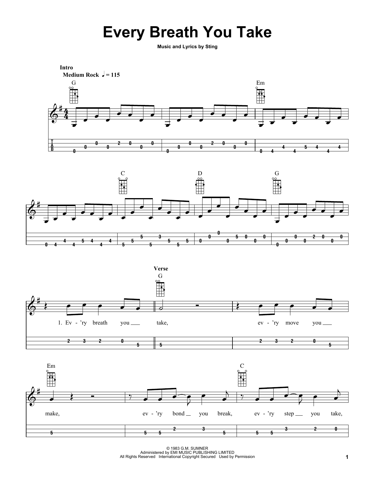 The Police Every Breath You Take (arr. Bobby Westfall) sheet music notes and chords arranged for Mandolin