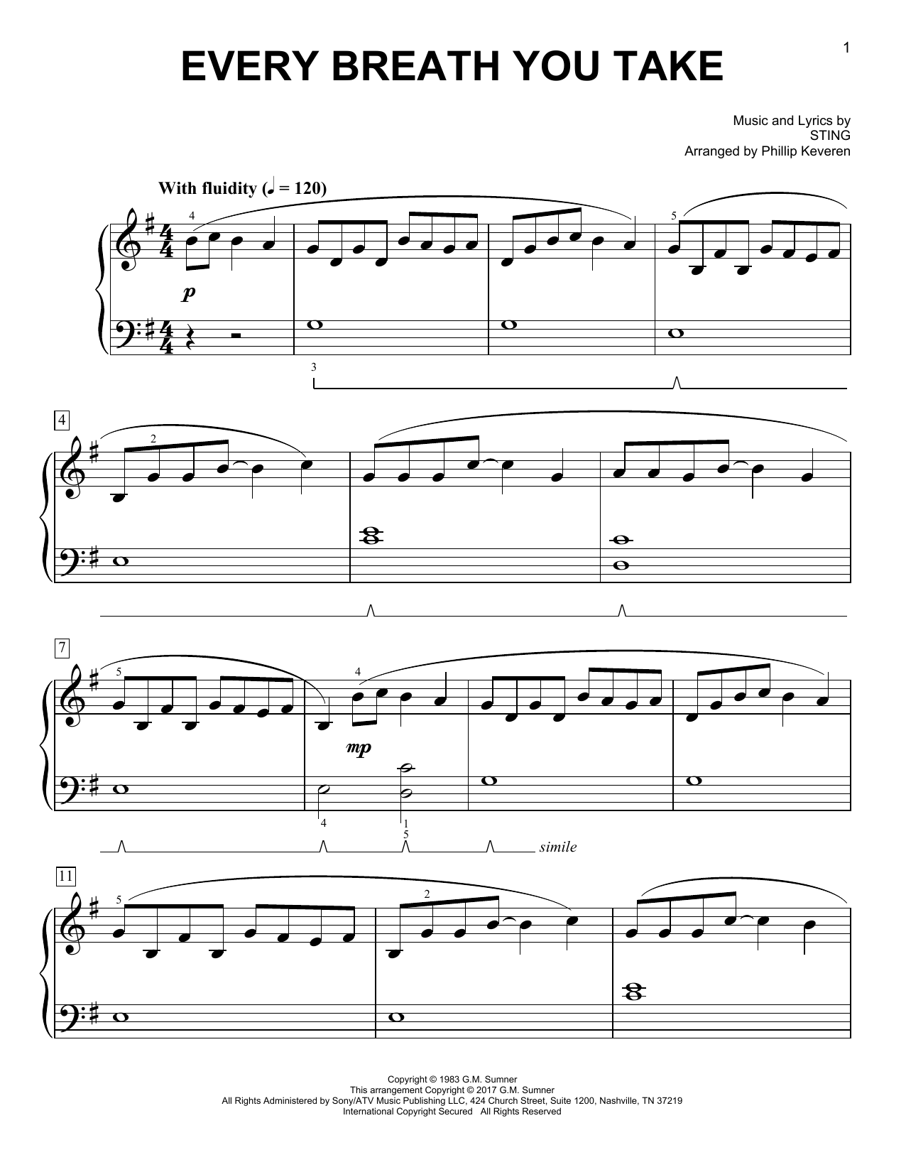 The Police Every Breath You Take [Classical version] (arr. Phillip Keveren) sheet music notes and chords arranged for Easy Piano