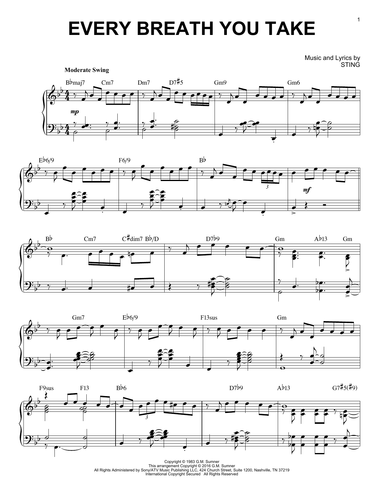 The Police Every Breath You Take [Jazz version] (arr. Brent Edstrom) sheet music notes and chords arranged for Piano & Vocal