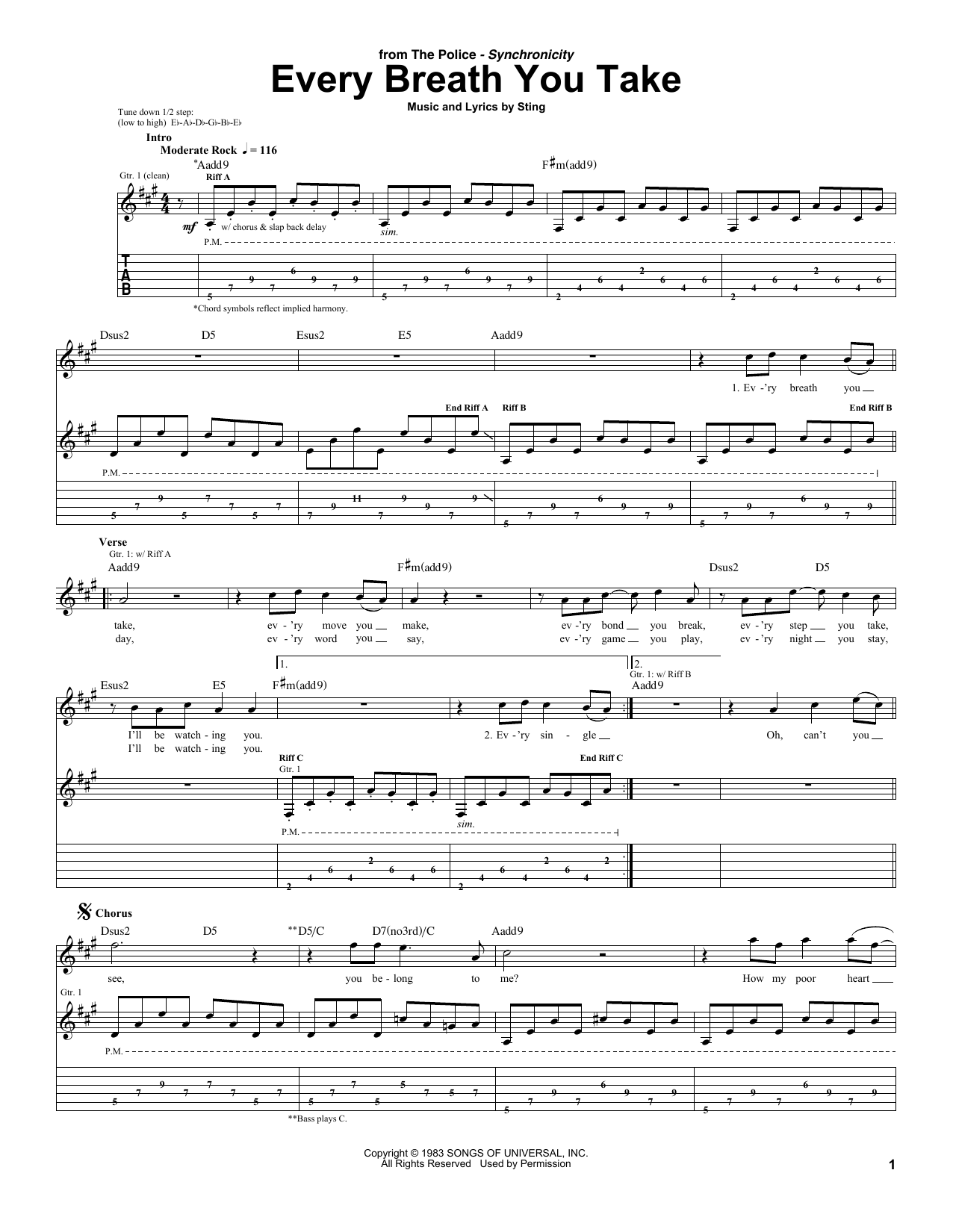 The Police Every Breath You Take sheet music notes and chords arranged for Alto Sax Solo