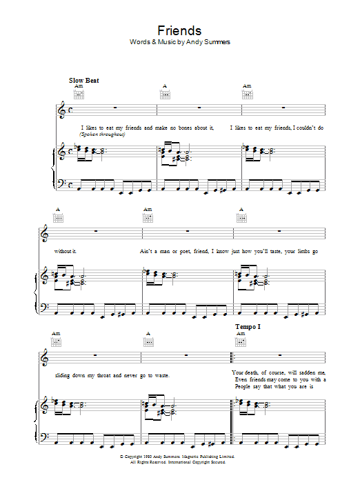 The Police Friends sheet music notes and chords arranged for Guitar Chords/Lyrics
