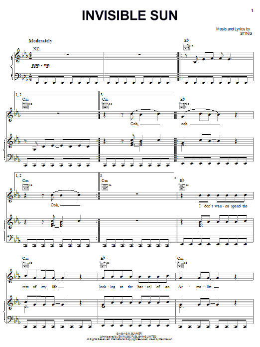 The Police Invisible Sun sheet music notes and chords arranged for Piano, Vocal & Guitar Chords (Right-Hand Melody)