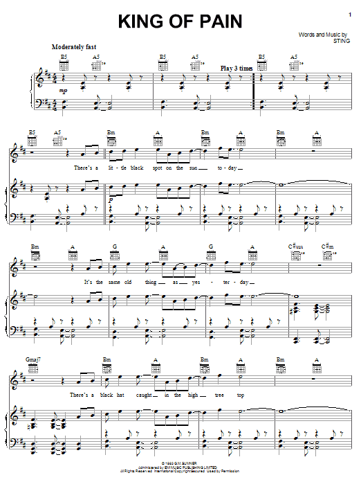 The Police King Of Pain sheet music notes and chords arranged for Keyboard Transcription