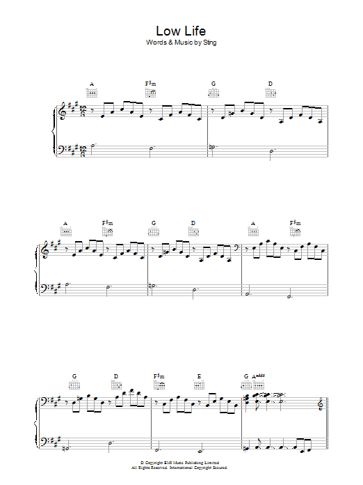 The Police Low Life sheet music notes and chords arranged for Piano, Vocal & Guitar Chords