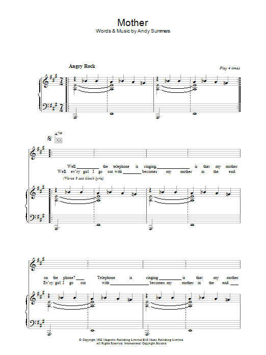 The Police Mother sheet music notes and chords arranged for Piano, Vocal & Guitar Chords