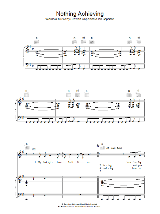 The Police Nothing Achieving sheet music notes and chords arranged for Piano, Vocal & Guitar Chords
