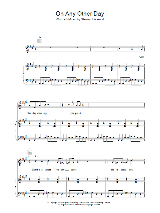 The Police On Any Other Day sheet music notes and chords arranged for Guitar Tab