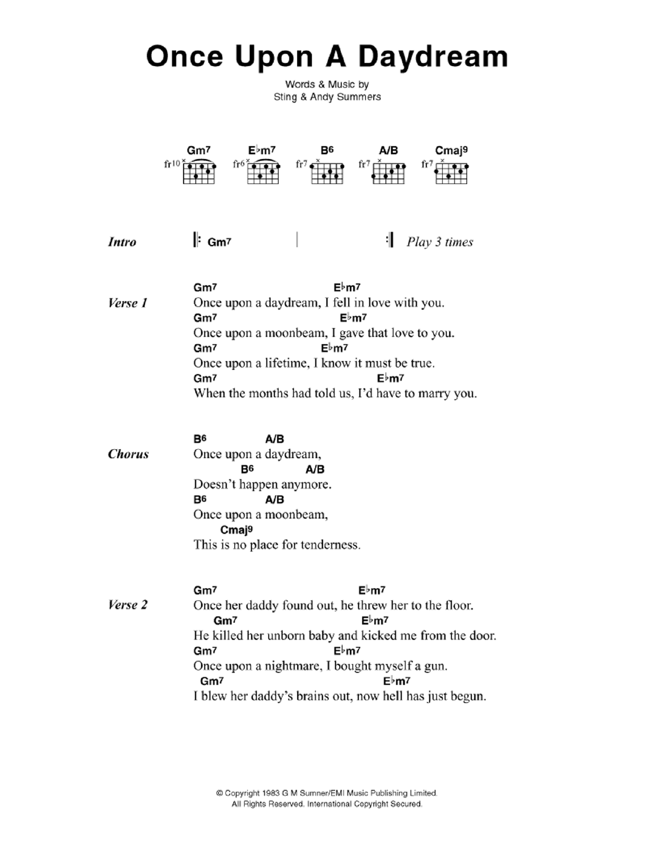 The Police Once Upon A Daydream sheet music notes and chords arranged for Guitar Chords/Lyrics